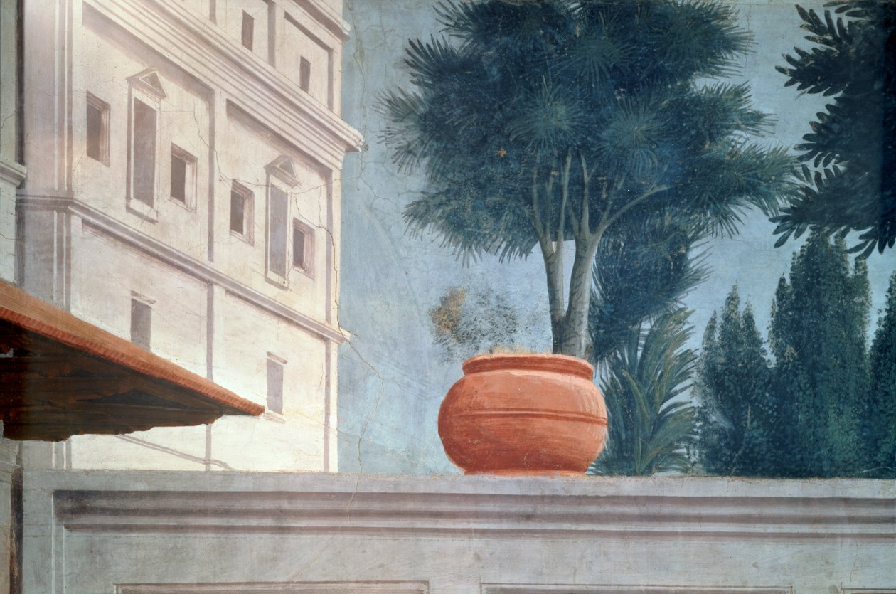 The Raising of the Son of Theophilus, King of Antiokia Detail of the view over the Courtyard Wall, ca. 1427 fresco se også 63302 af Tommaso Masaccio