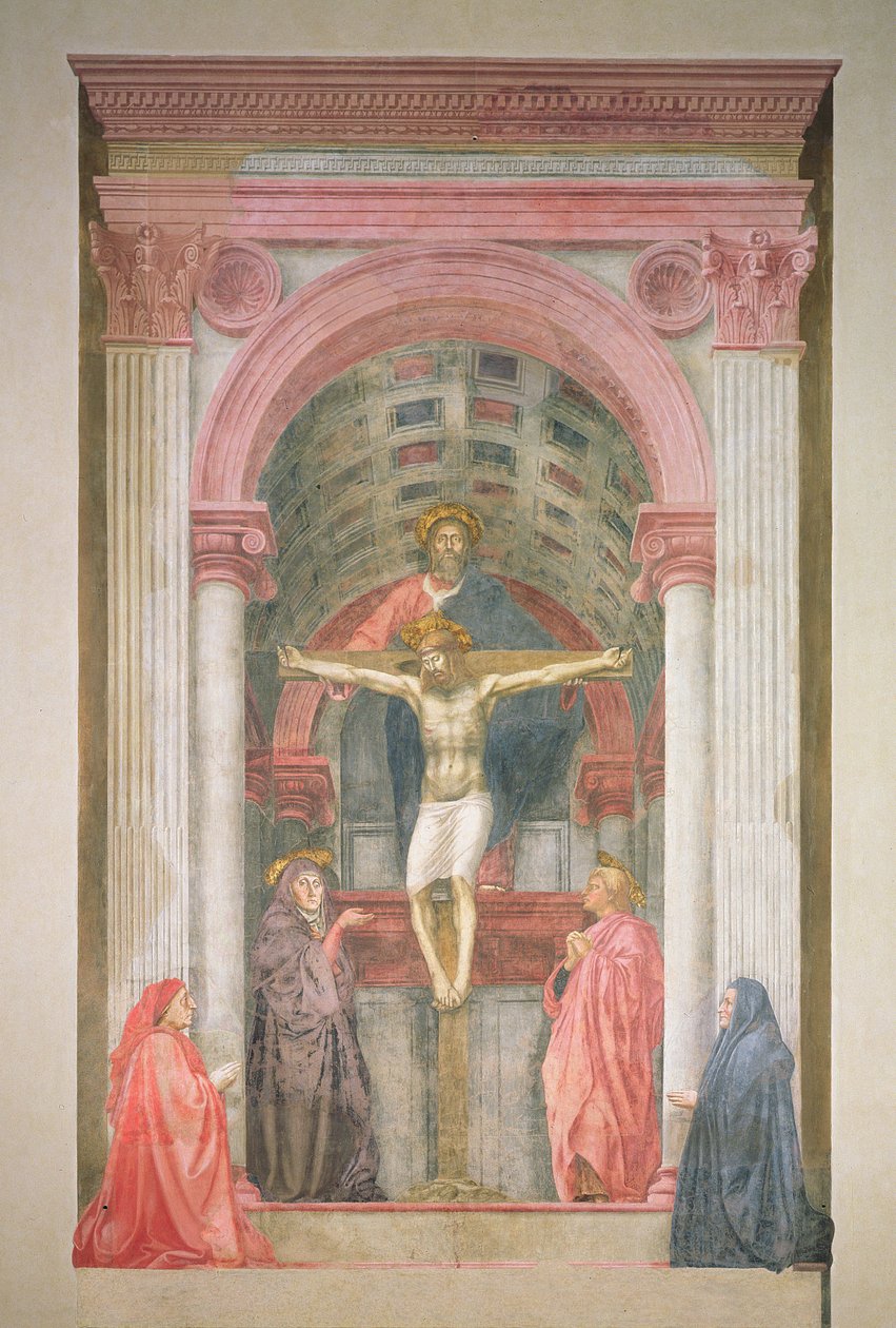 Treenigheden, 1427-28 (efter restaurering) (detaljer) af Tommaso Masaccio