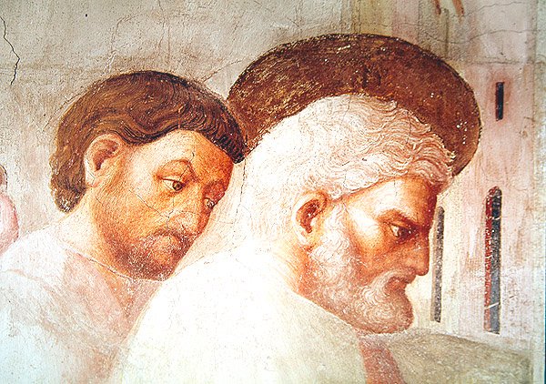Detalje af Petershovedet fra Tabithas opstandelse, ca. 1427 af Tommaso Masolino da Panicale