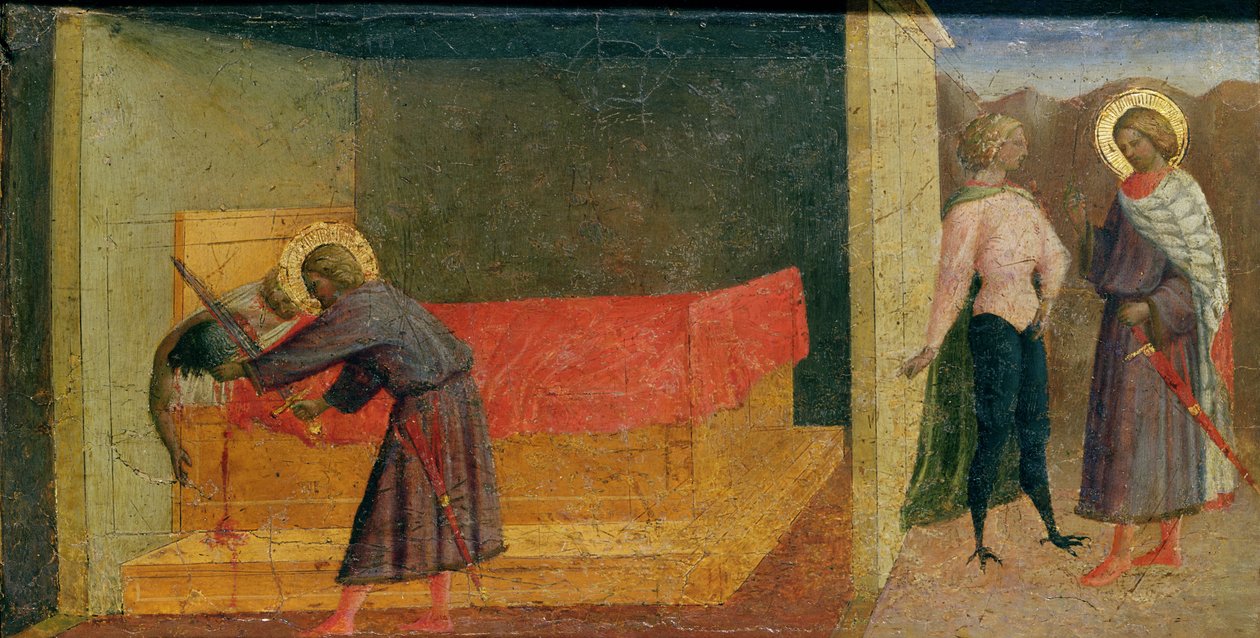 St. Julian the Hospitaller dræber sin mor og far af Tommaso Masolino da Panicale
