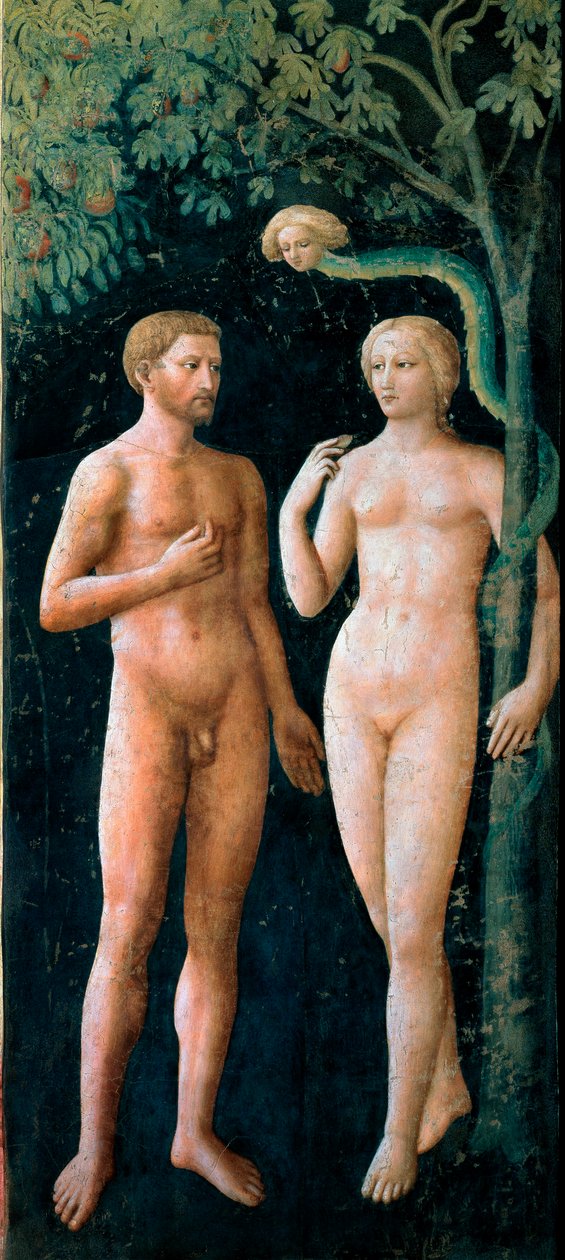 Fresco af Adam og Evas fristelse af Tommaso di Cristofano Fini dit Masolino da Panicale (1383-1440) 1424-1425 søn 208x88 cm Firenze, Santa Maria del Carmine-kirken, Brancacci-kapellet af Tommaso Masolino da Panicale