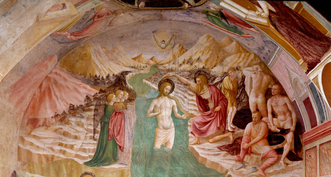 Johannes Døberens liv: Kristi dåb - Fresco af Tommaso Masolino da Panicale