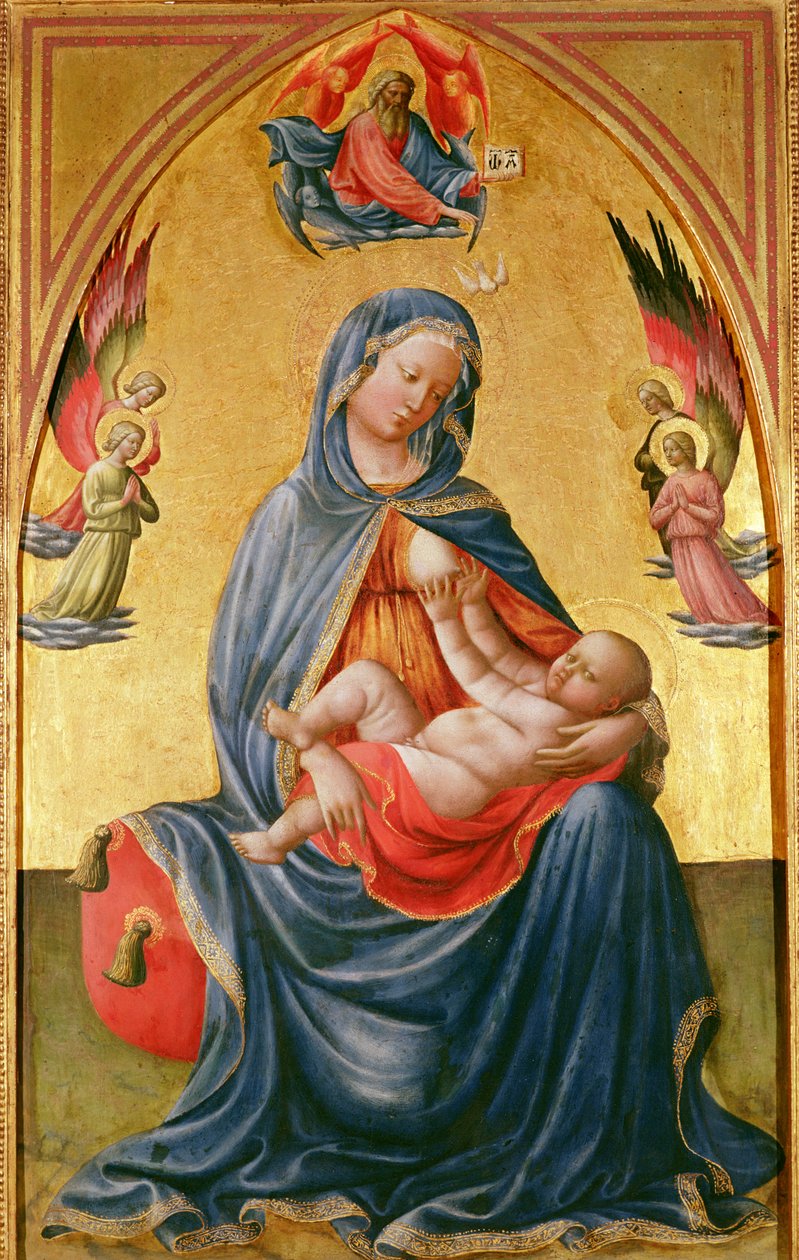 Jomfru og barn med Gud Fader, Helligånd og engle af Tommaso Masolino da Panicale