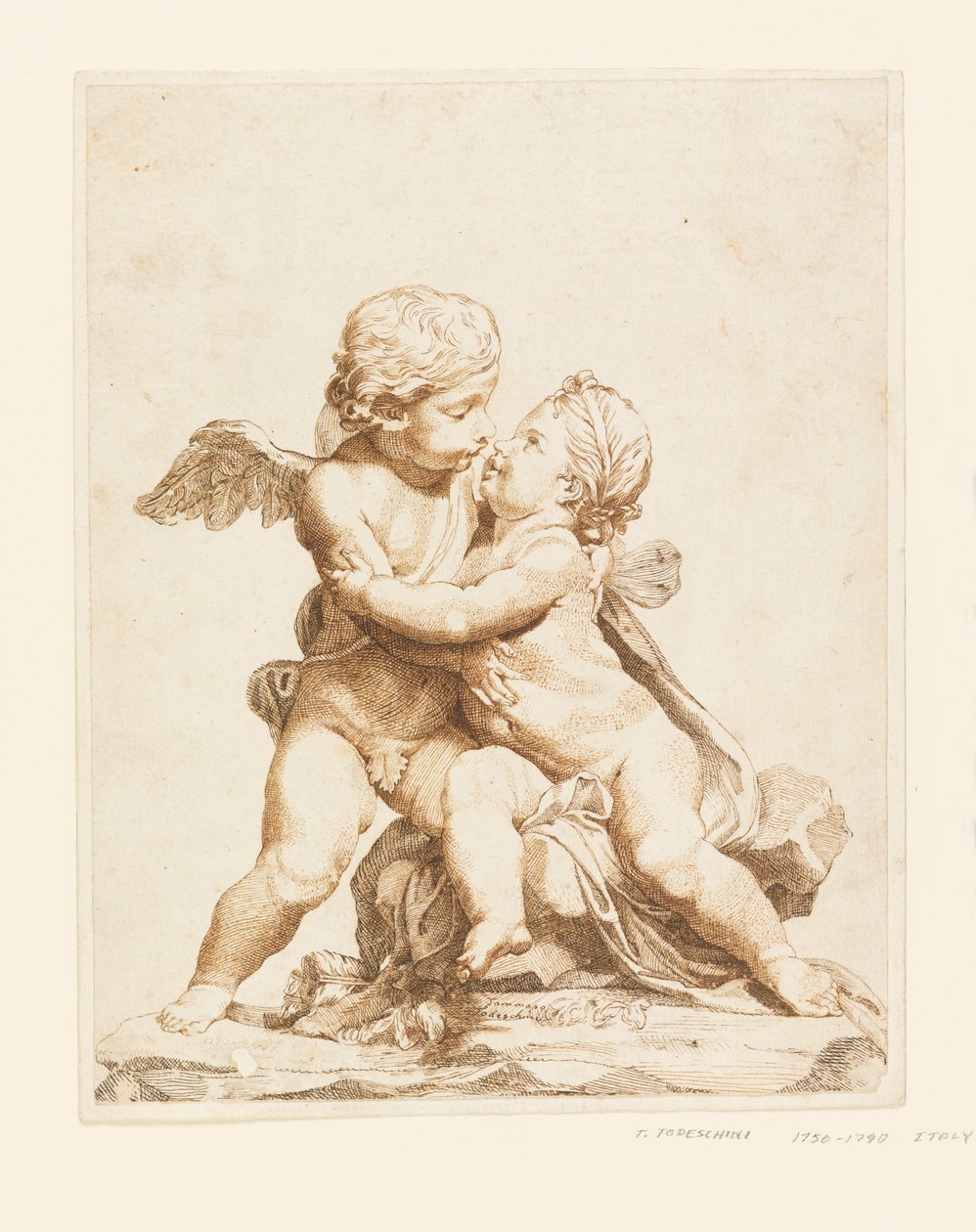 Tegning, to kyssende amoriner, 1750-90 af Tommaso Todeschini