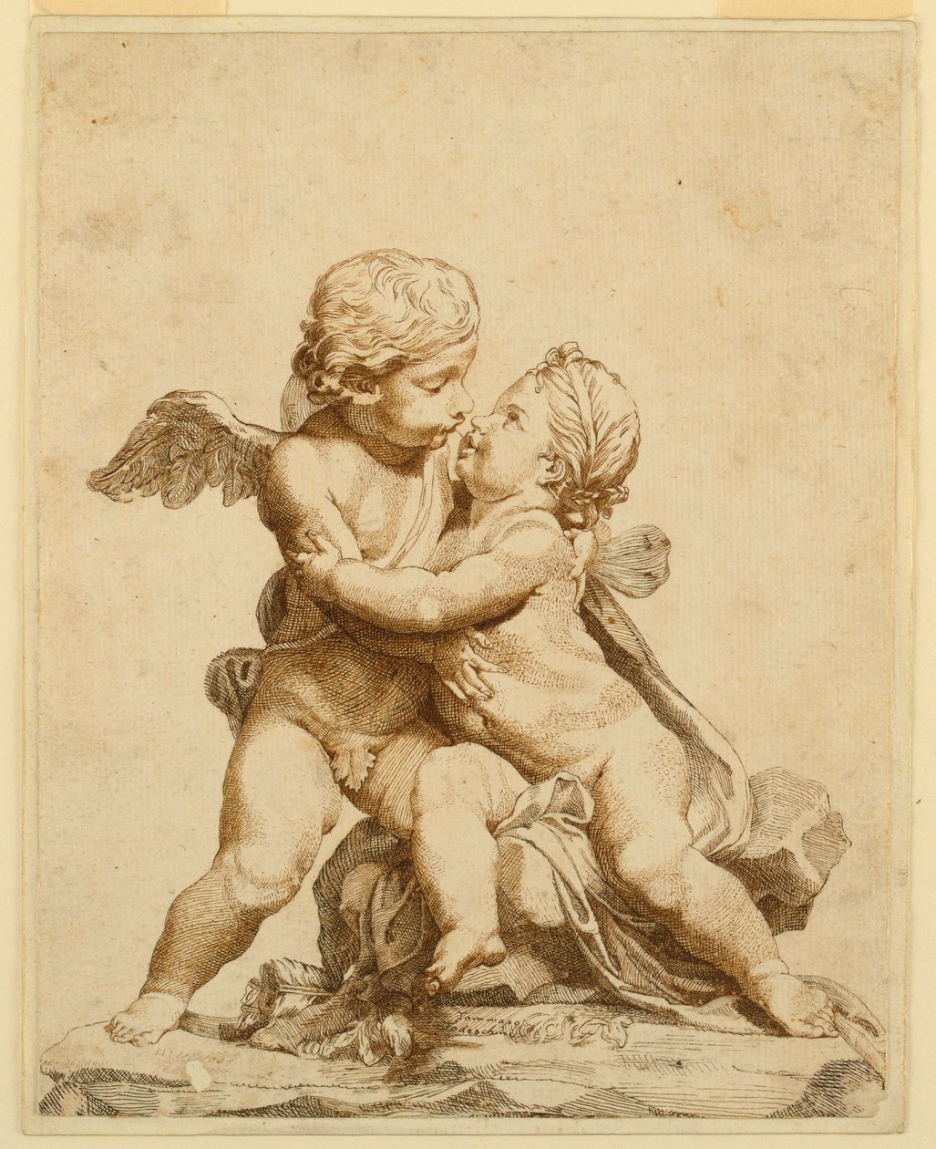 Tegning, to kyssende amoriner, 1750-90 af Tommaso Todeschini