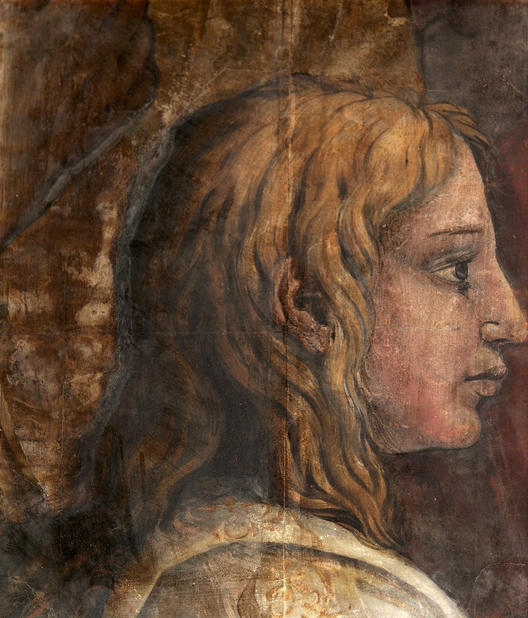 Et hoved fra tegneserien til billedtæppet af præsentationen i templet, ca. 1524 (olie og tempera på papir) af Tommaso Vincidor
