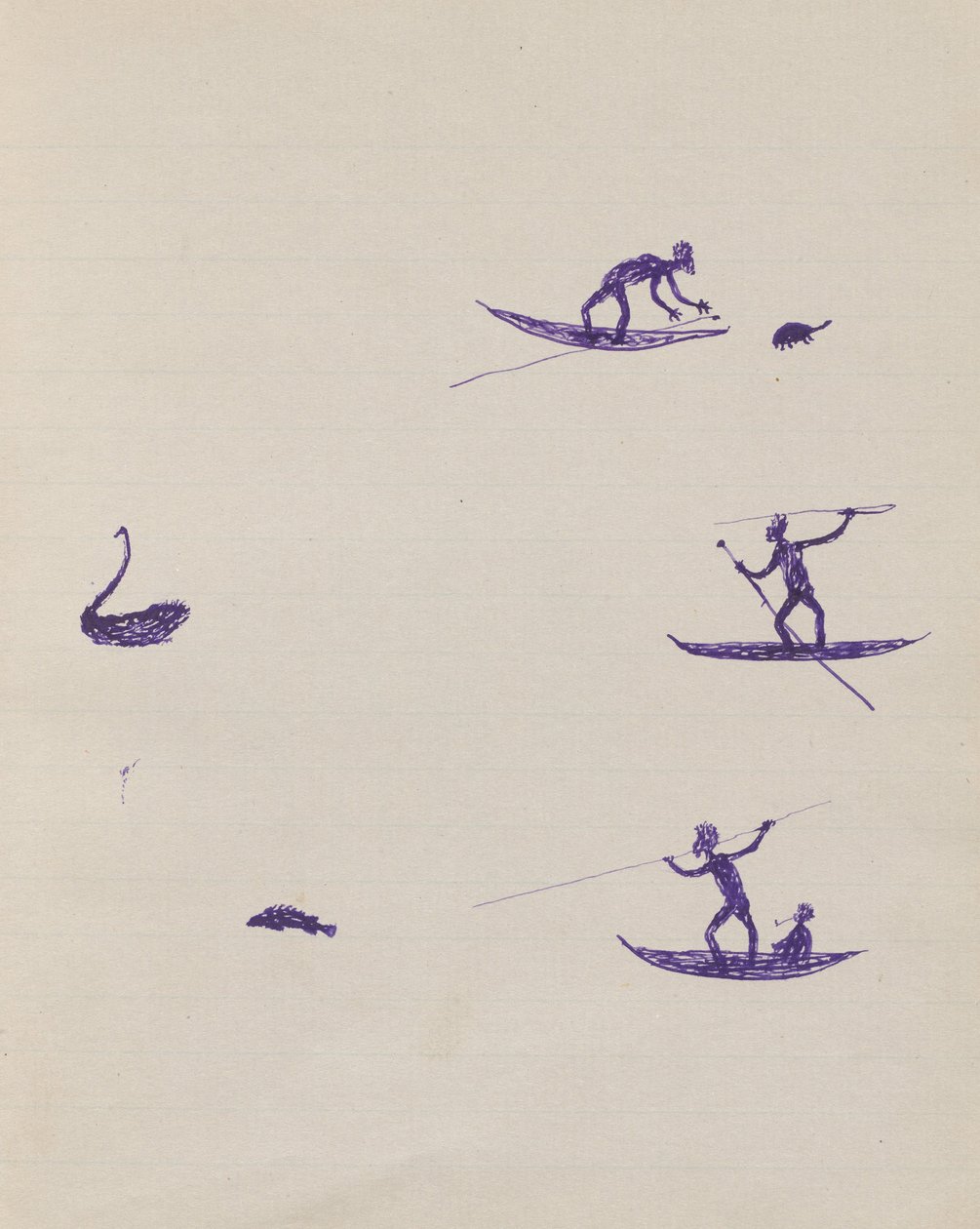 Kwat Kwat mennesker - (aboriginerne spydde skildpadde, svane og fisk) Skitsebog hovedsageligt af aktiviteter fra aboriginals og hvide ... af Tommy McRae