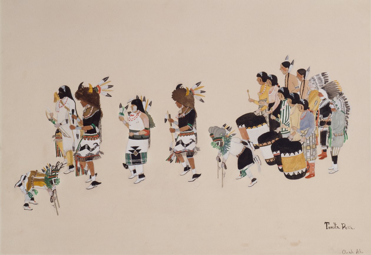 Buffalo Dance Chorus, ca. 1930-39 (tempera ombord) af Tonita Peña