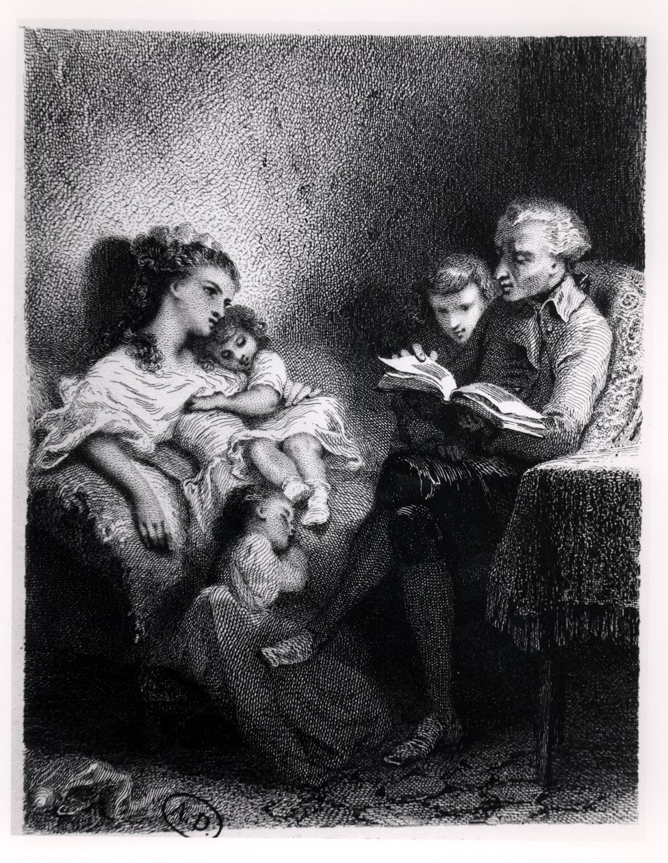 Alphonse de Lamartine (1792-1869) Læser for sin familie af Tony Johannot