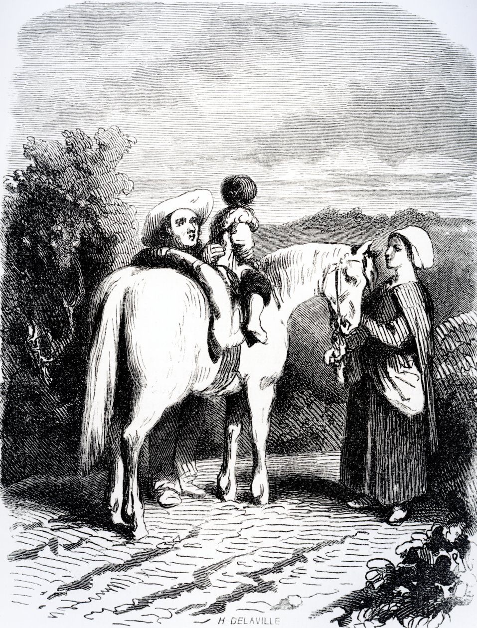 Marie og lille Pierre på en hest, illustration fra 