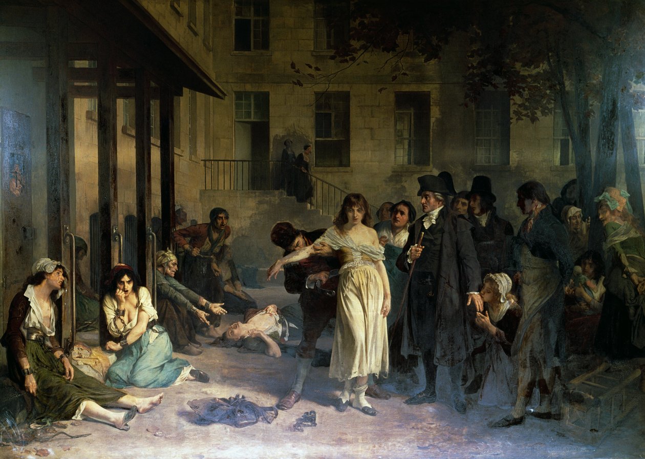 Psykiater Philippe Pinel (1745-1826) løslade sindssyge fra deres lænker på Salpetriere-asylet i Paris i 1795, maleri af Tony Robert-Fleury (1837-1911) af Tony Robert Fleury
