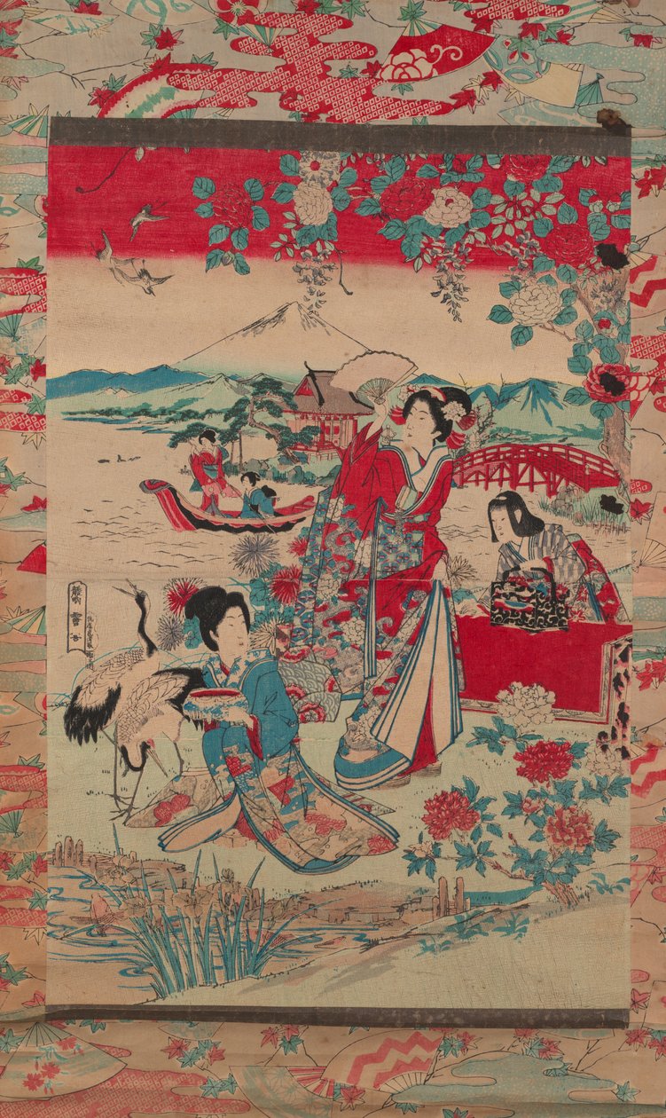 Geishaer i et landskab, ca. 1870-80 (træbloktryk i farver) af Torakiyo Sato Torakiyo Sato