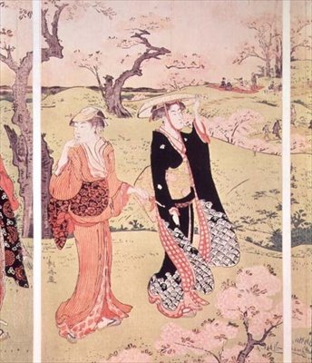 Kirsebærblomster i Asakayama nær Edo, ca. 1787-88 (farve-træsnit) af Torii Kiyonaga