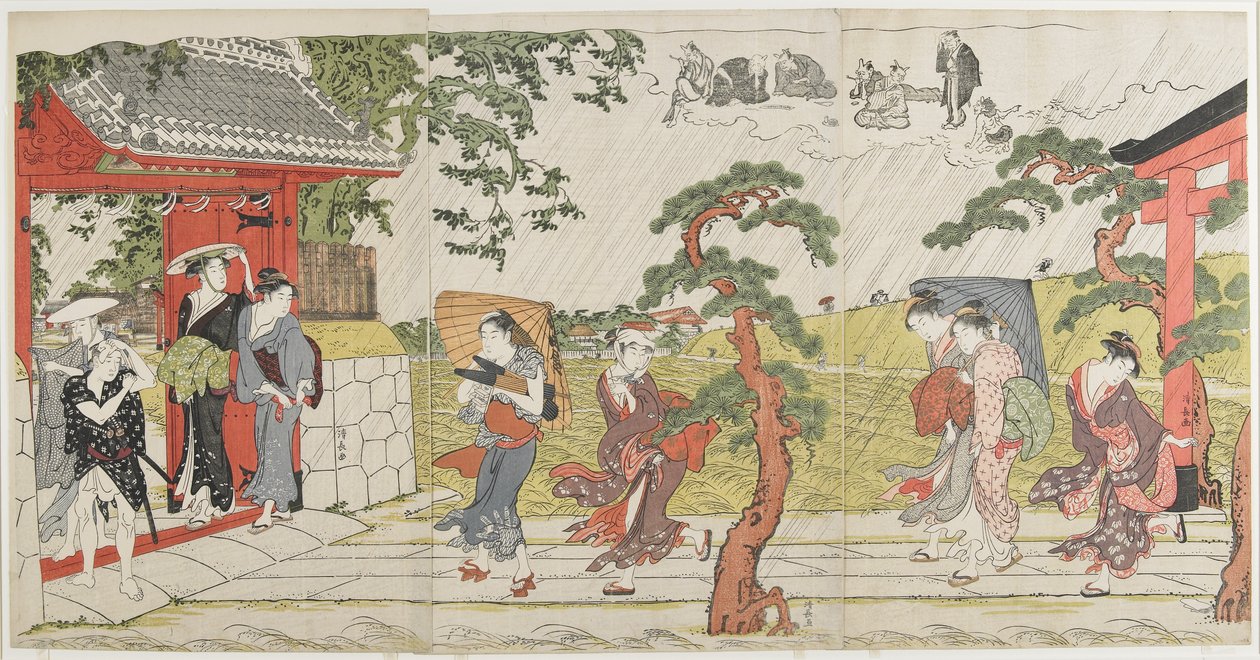Pludselig brusebad ved Mimeguri-helligdommen, 1787 af Torii Kiyonaga