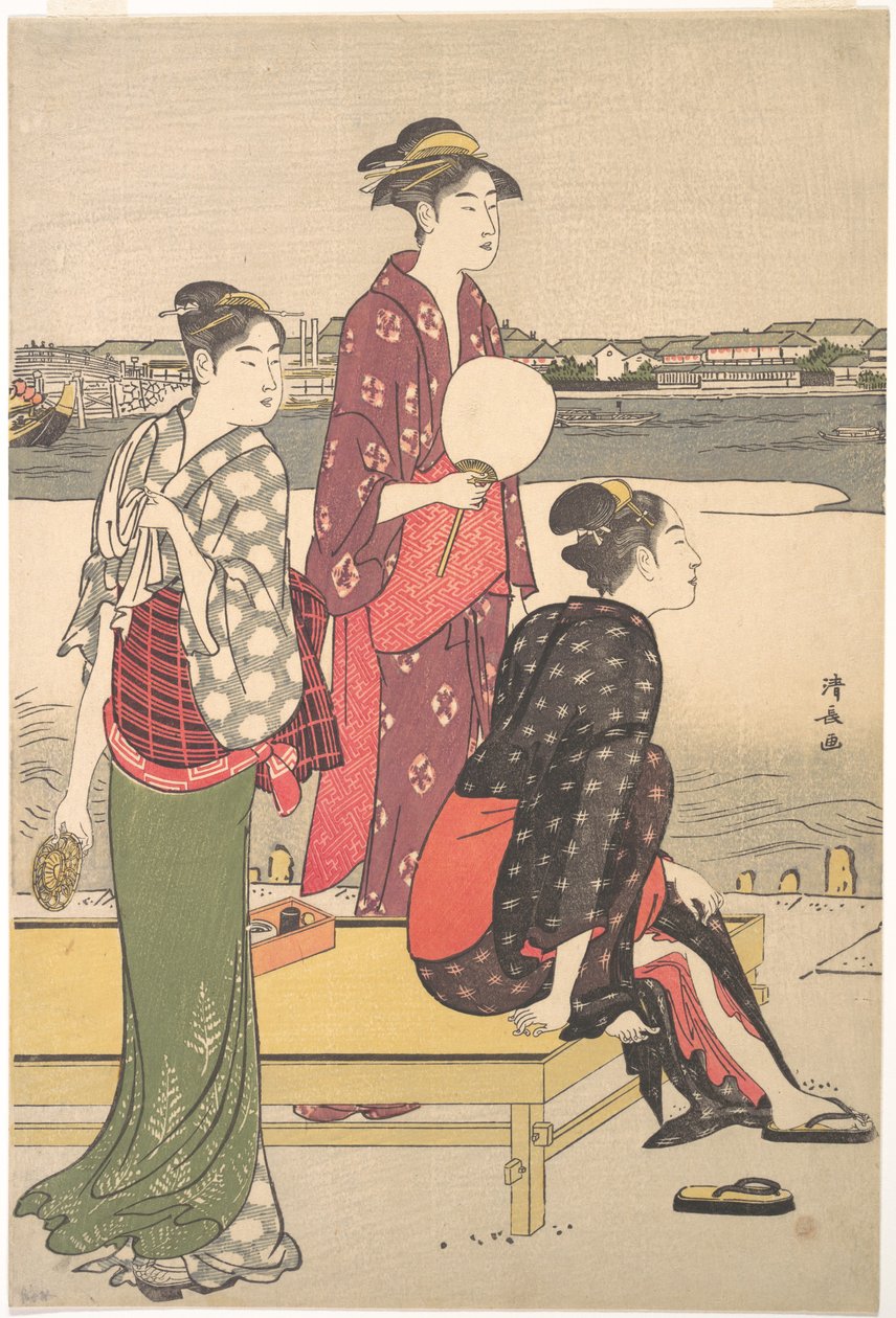 Ukiyo-e print i tre farver af tre skønheder af Torii Kiyonaga af Torii Kiyonaga