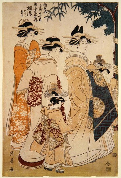 Nytårsparade i Yoshiwara af Torii (Torii Kiyomitsu II) Kiyomine