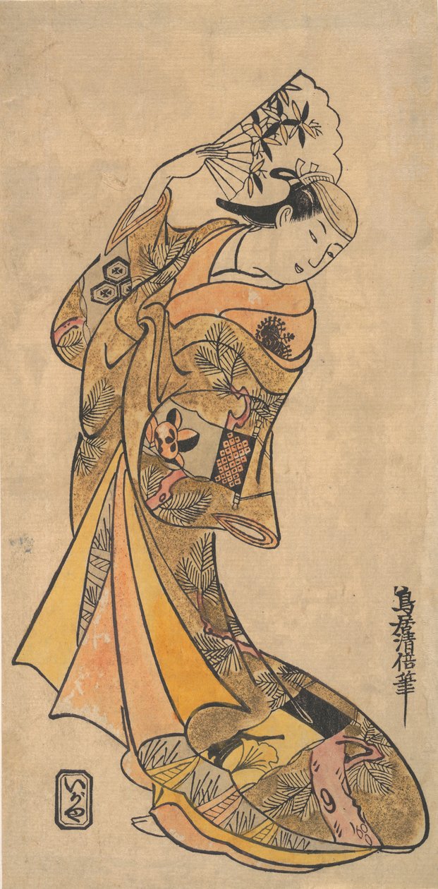 Skuespilleren, Nakamura Shichisaburo II, 1703-1774 som kvinde med vifte. af Torii Kiyomasu I