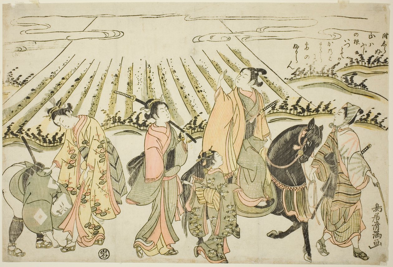 En parodi på Narihiras rejse mod øst af Torii Kiyomitsu I