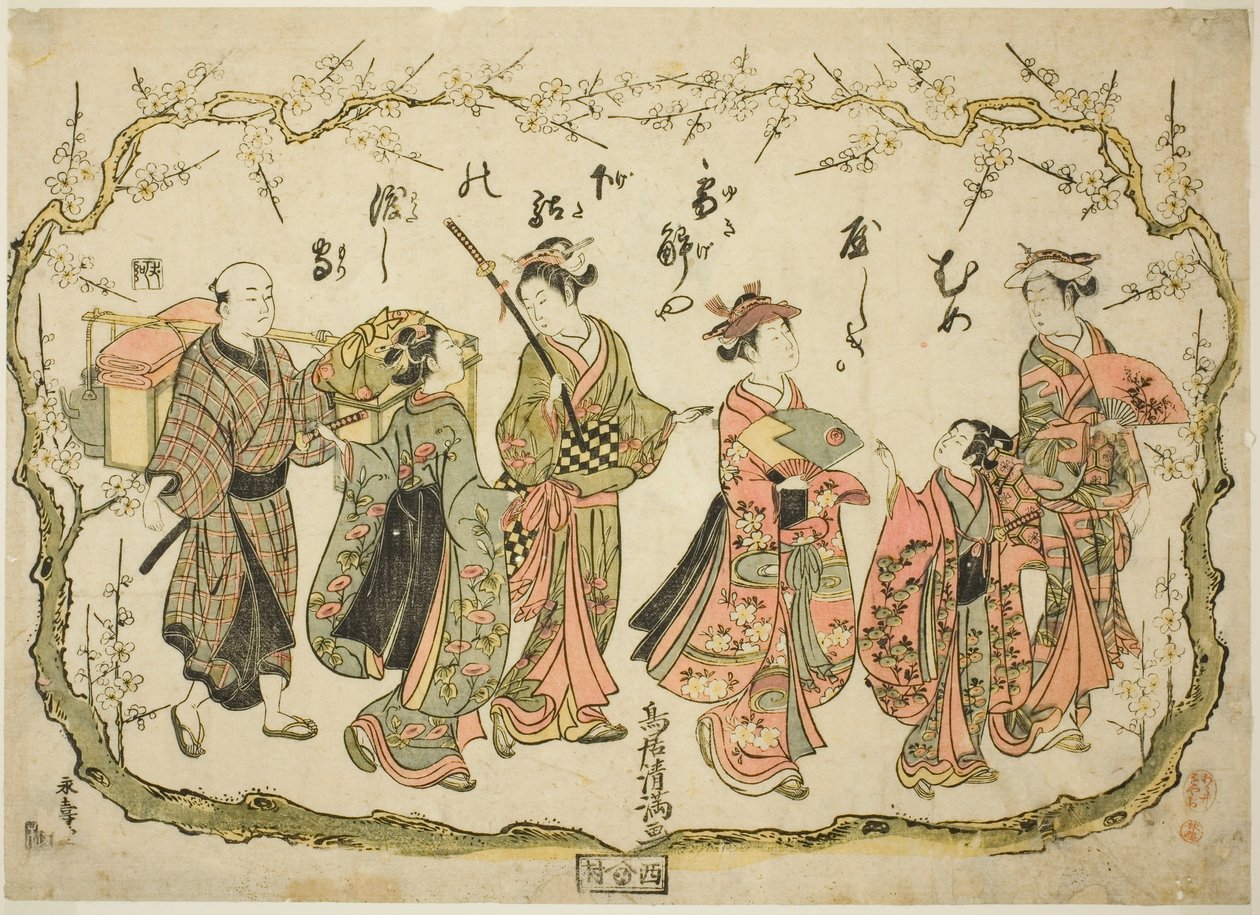 Fest på vej ud for at se på blommeblomster af Torii Kiyomitsu I