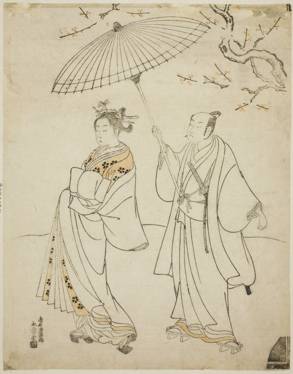 Skuespillerne Ichikawa Komazo I (L) og Nakamura Matsue I (R) af Torii Kiyomitsu I