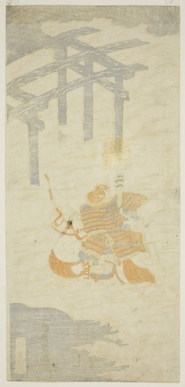 Krigeren Sasaki Shiro Takatsuna krydser Uji-floden på hesteryg af Torii Kiyomitsu I