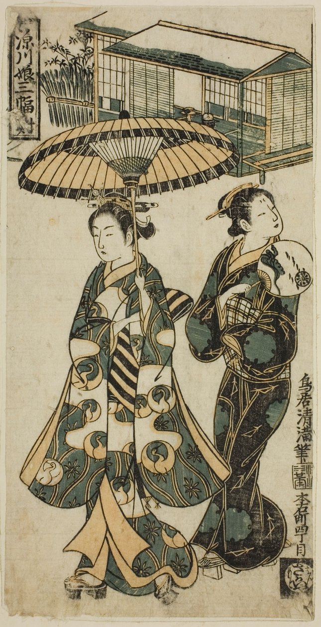Ung dame og matrone, fra "Piger fra Fukagawa - Et triptykon (Fukagawa musume sanpukutsui)" af Torii Kiyomitsu I
