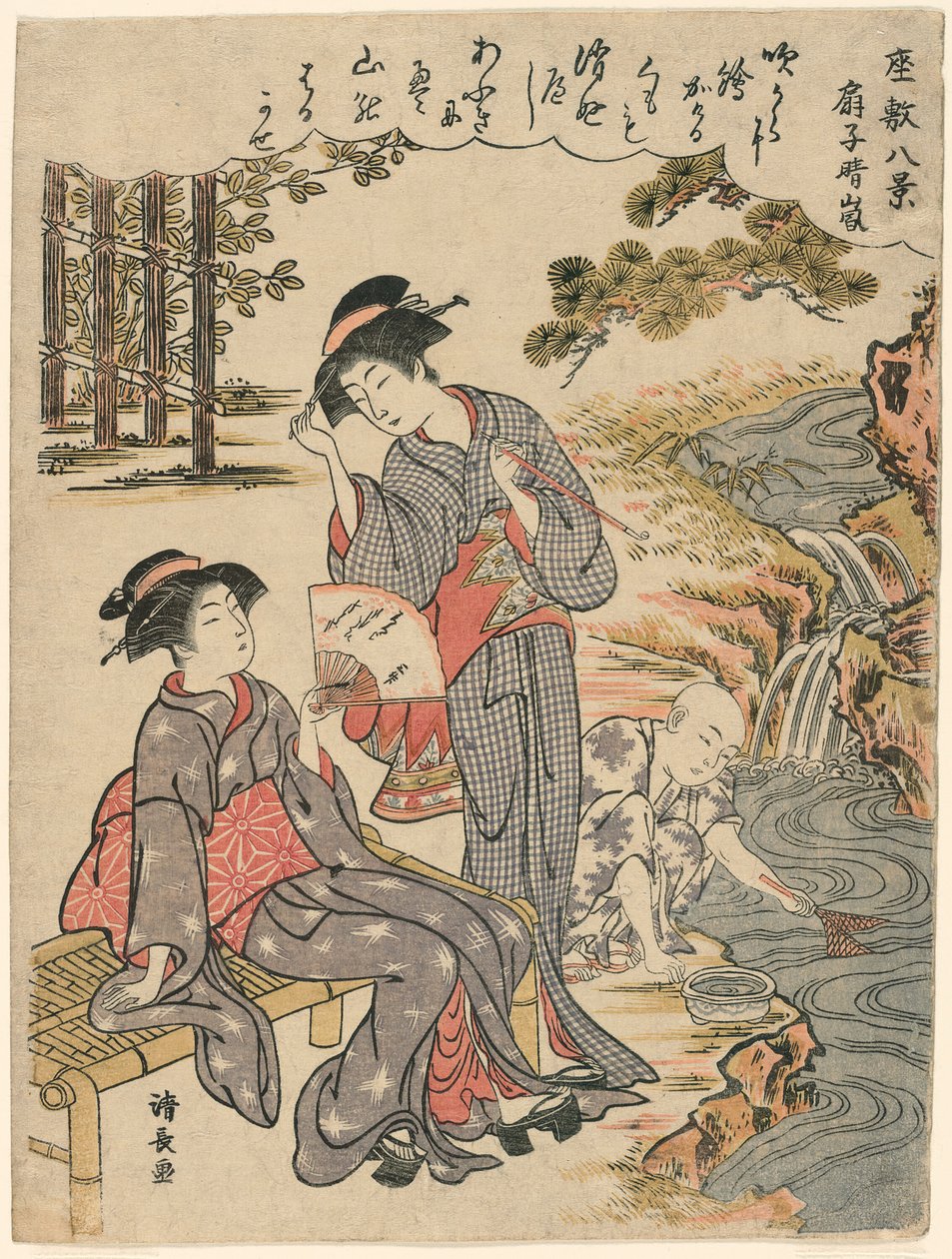 En fan, der foreslår en spredt storm (Sensu no seiran) fra serien "Eight Scenes of the Parlour (Zashiki hakkei)" af Torii Kiyonaga