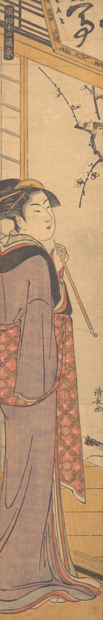 En pige med et rør, ca. 1785. af Torii Kiyonaga