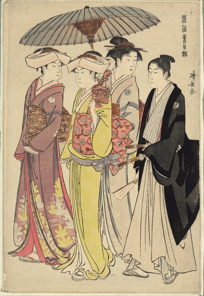 En dame med tre tjenere, fra serien "A Brocade of Eastern Manners (Fuzoku Azuma no nishiki)" af Torii Kiyonaga