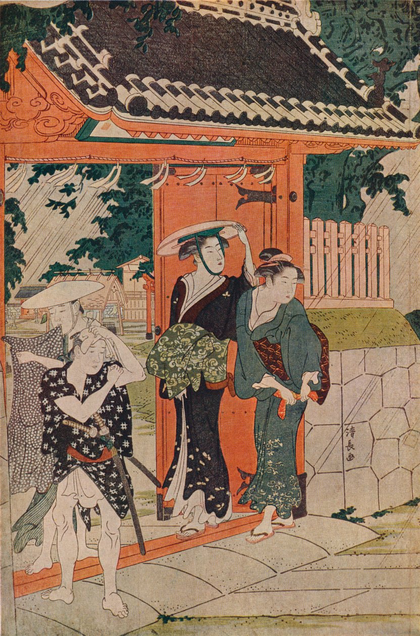 Et pludseligt brusebad ved Mimeguri Inari-helligdommen, 1787 af Torii Kiyonaga
