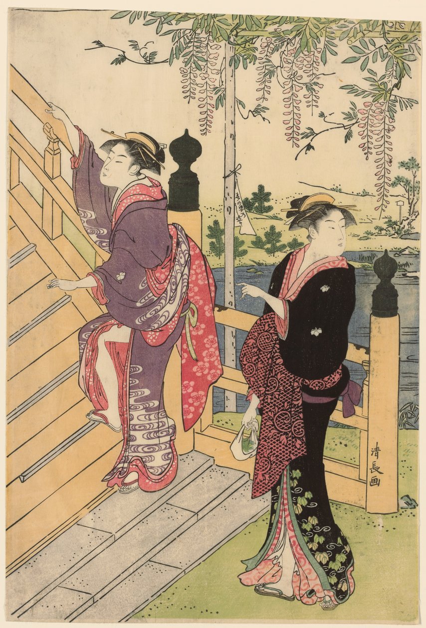 Beundrer blåregn ved Kameido-helligdommen af Torii Kiyonaga
