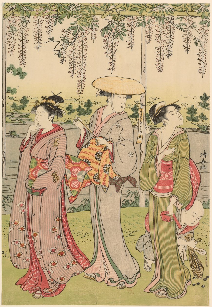 Beundrer blåregn ved Kameido-helligdommen af Torii Kiyonaga