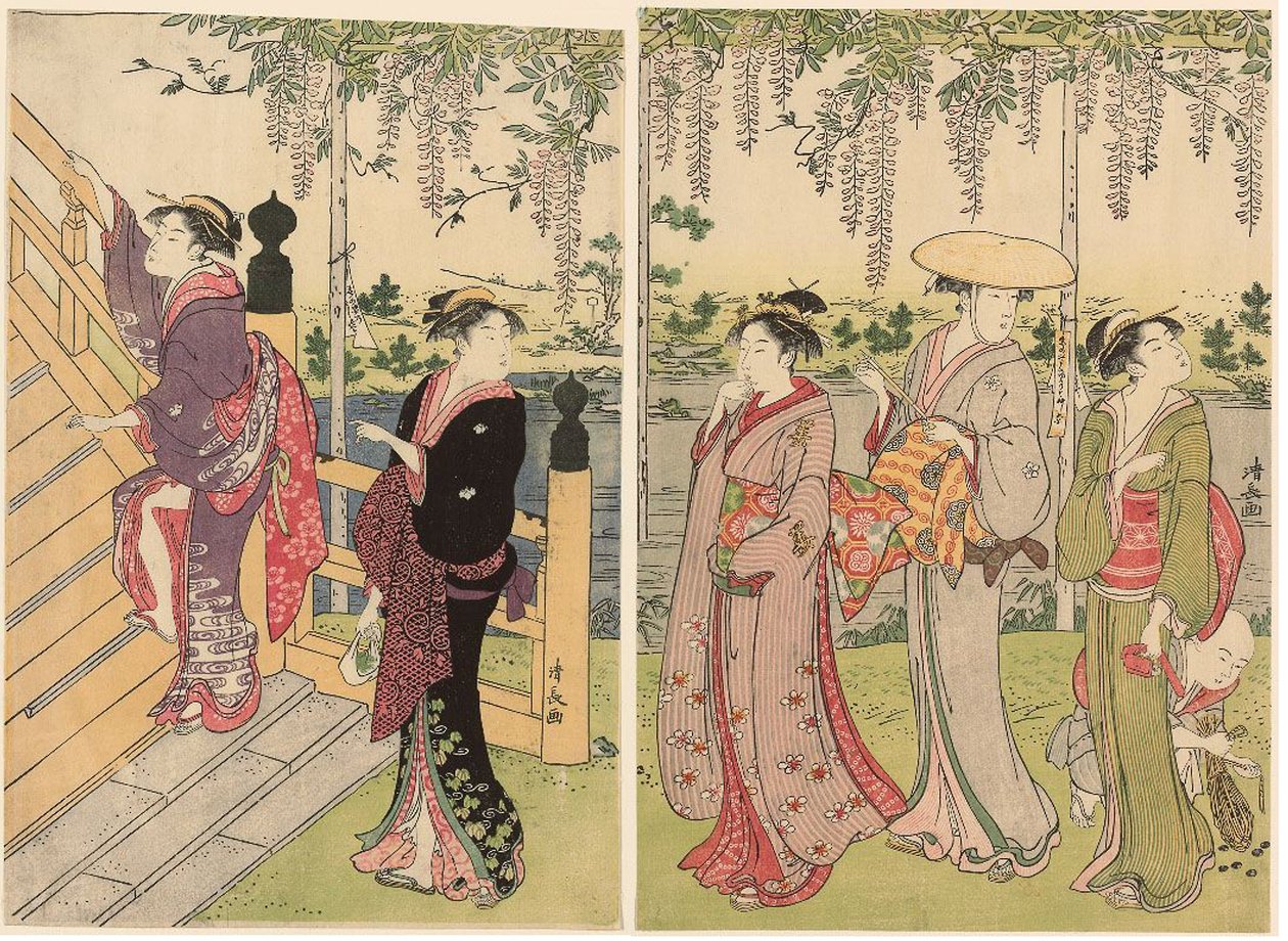 Beundrer blåregn ved Kameido-helligdommen af Torii Kiyonaga