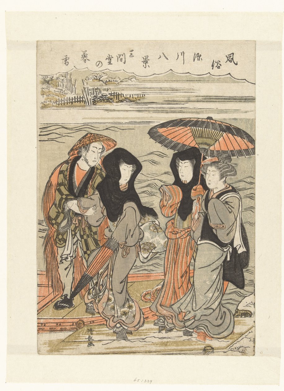 Aftensne ved Sangendo Sangendo no bosetsu (titel på objekt) Otte ansigter af vaner og skikke i Fukagawa (serietitel) Fuzoku Fukagawa hakkei (serietitel på objekt) af Torii Kiyonaga