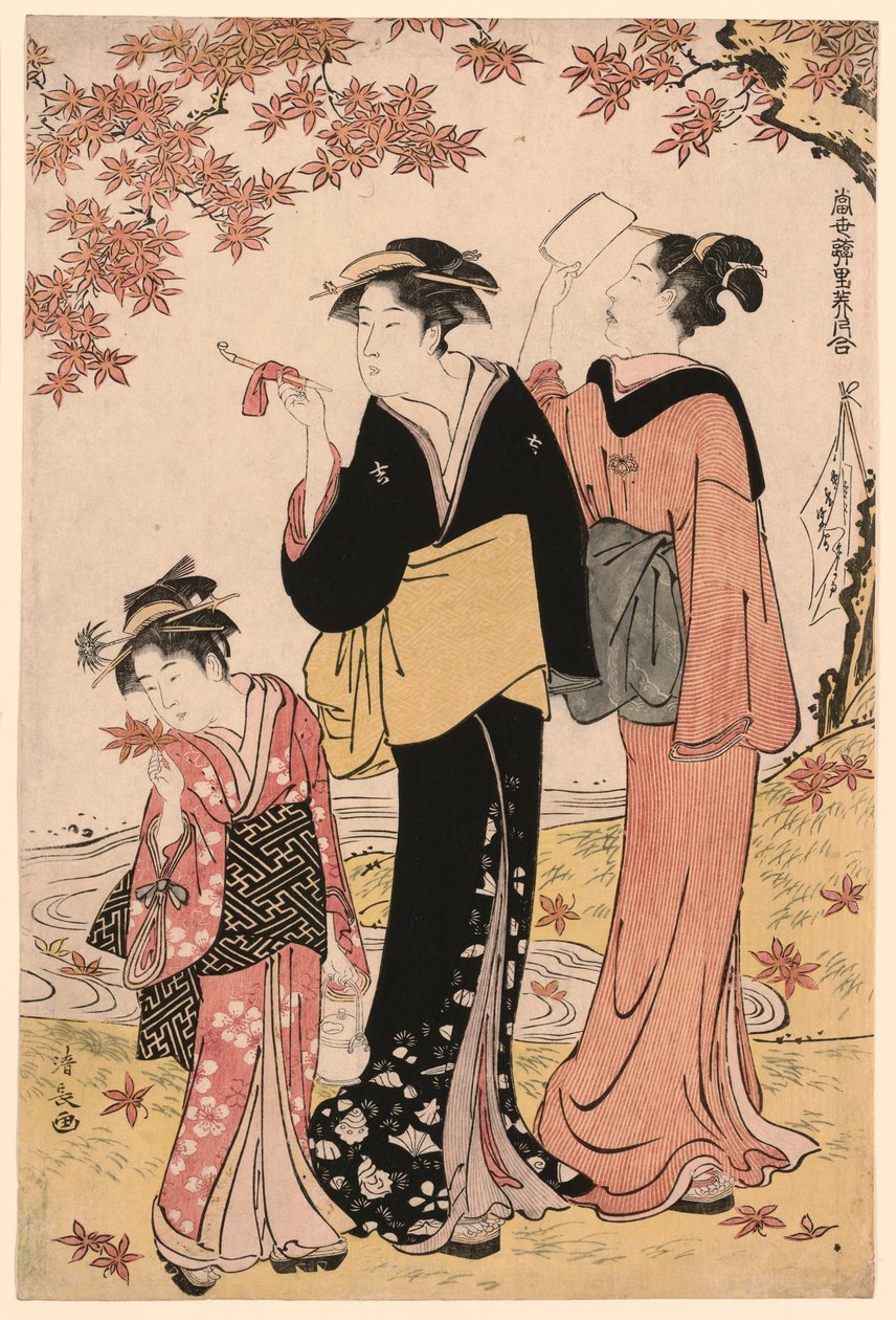 Beautys Under a Maple Tree, fra serien "A Collection of Contemporary Beauties of the Pleasure Quarters (Tosei yuri bijin awase)" af Torii Kiyonaga
