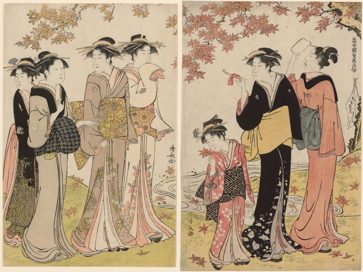 Beautys Under a Maple Tree, fra serien "A Collection of Contemporary Beauties of the Pleasure Quarters (Tosei yuri bijin awase)" af Torii Kiyonaga