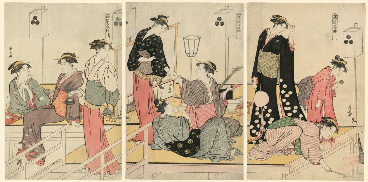Afkøling om aftenen på Shijogawara af Torii Kiyonaga