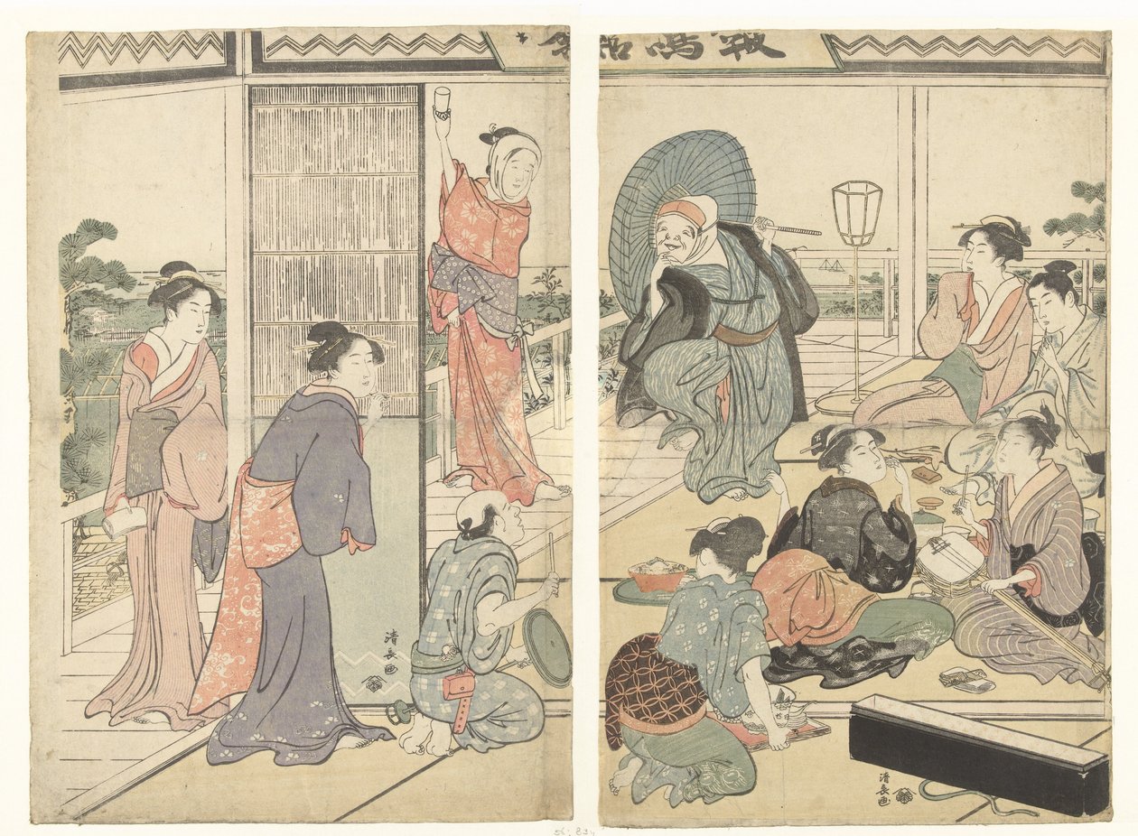 Fest på Komeikan tehuset af Torii Kiyonaga