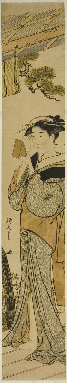 Geisha påfører makeup af Torii Kiyonaga
