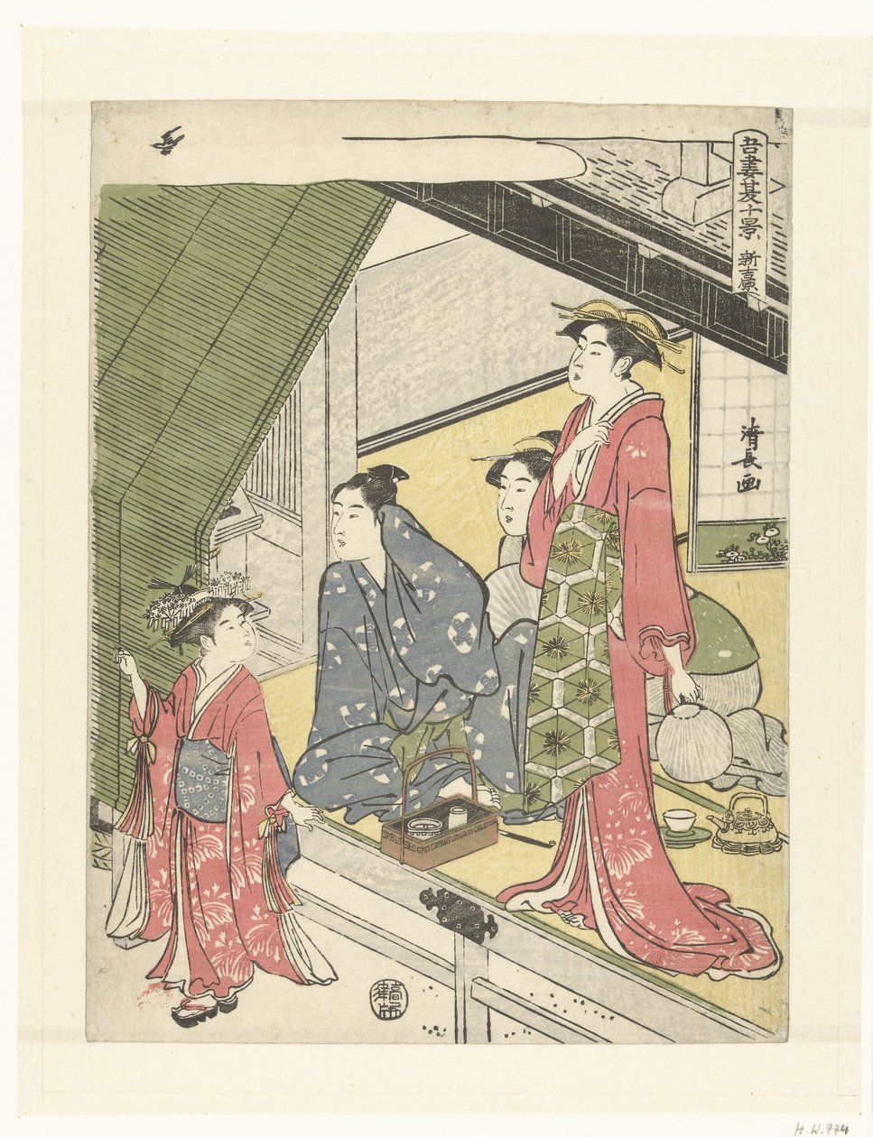 Den nye Yoshiwara Shin Yoshiwara (titel på objekt) Ti sommerscener i den østlige hovedstad (serietitel) Azuma natsu jukkei (serietitel på objekt) af Torii Kiyonaga