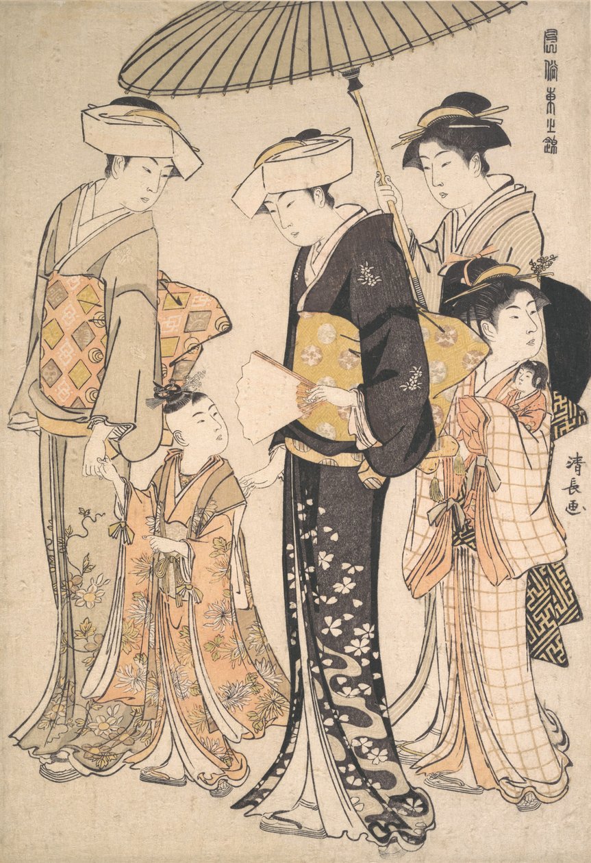 Højtstående Samurai-pige med fire ledsagere, fra serien A Brocade of Eastern M..., ca. 1784. af Torii Kiyonaga
