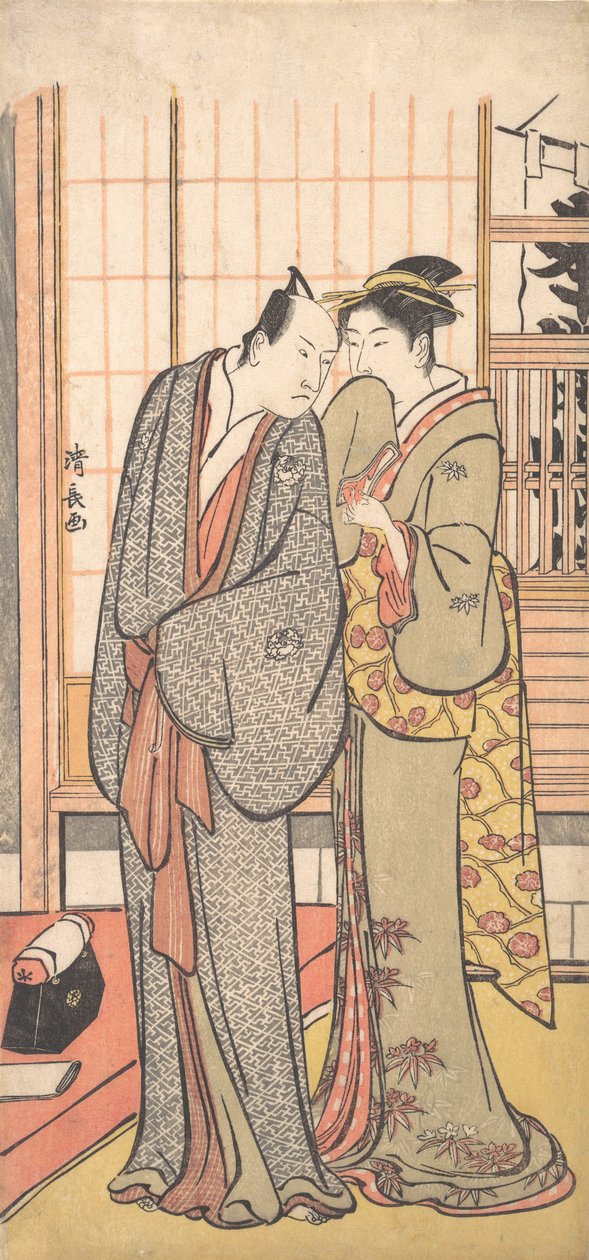 Ichikawa Yaozo III med en dame, ca. 1785. af Torii Kiyonaga