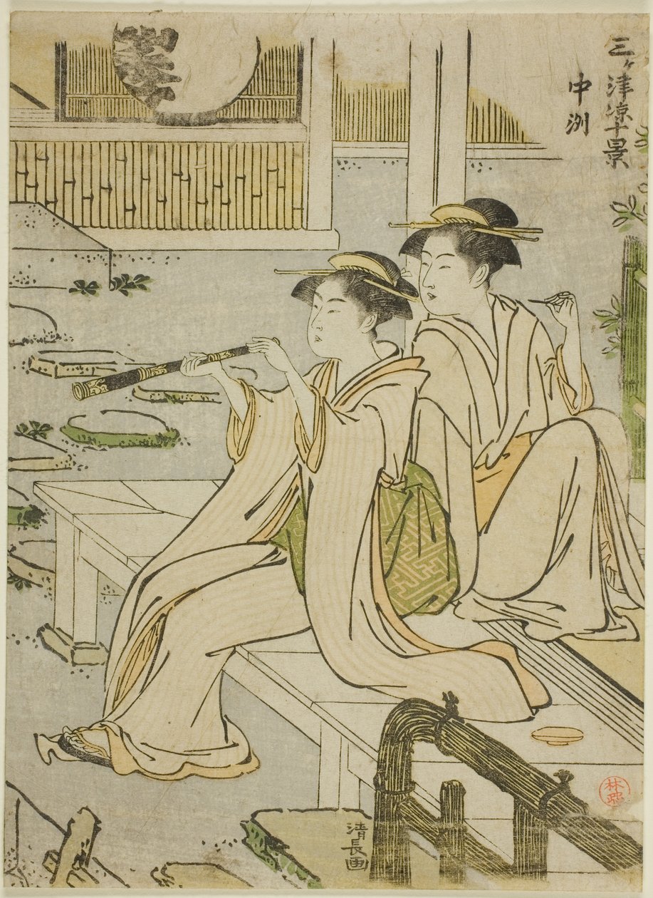Nakasu, fra serien "Ten Scenes of Enjoying the Cool in the Three Cities (Sangatsu ryo jikkei)" af Torii Kiyonaga