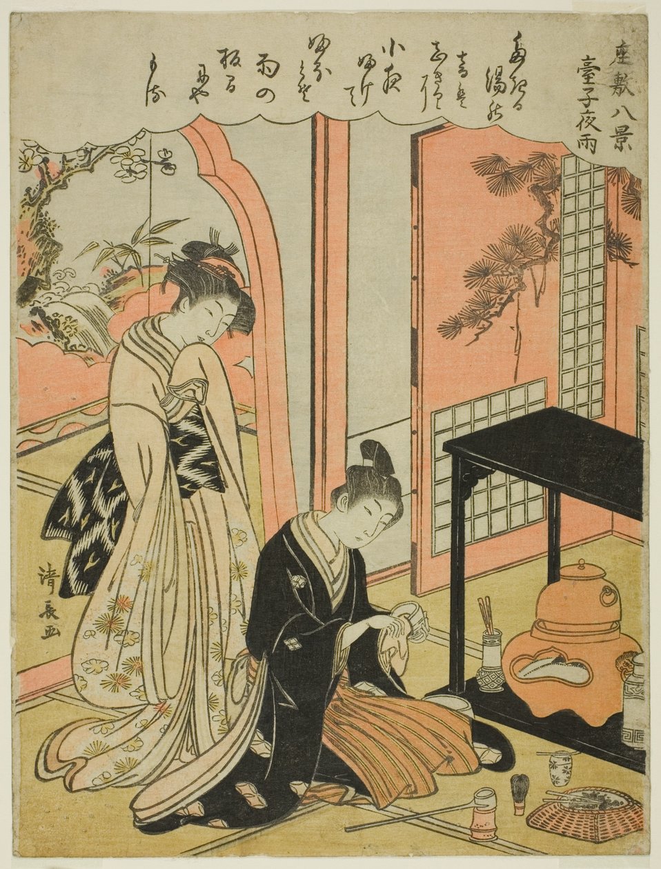 Night Rain of the Tea Stand, fra serien "Eight Scenes of the Parlour (Zashiki hakkei)" af Torii Kiyonaga