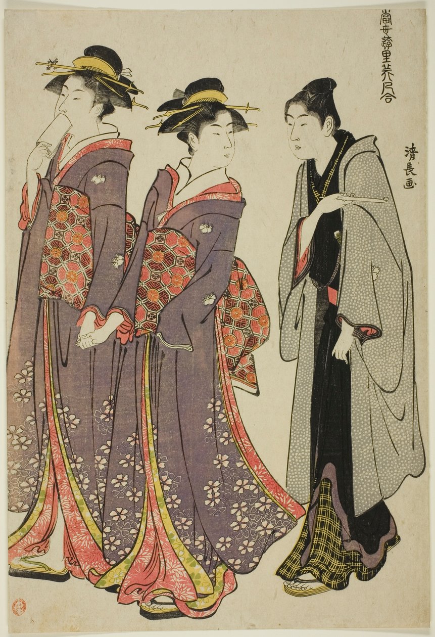 Ud på tur, fra serien "A Collection of Contemporary Beauties of the Pleasure Quarters (Tosei yuri bijin awase)" af Torii Kiyonaga