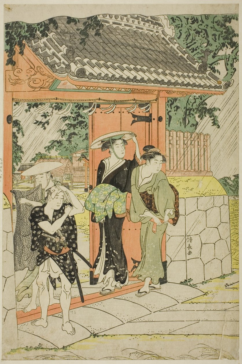 Pludselig brusebad ved Mimeguri-helligdommen af Torii Kiyonaga