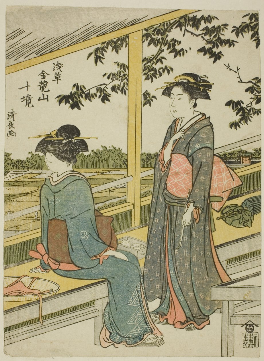 Tehus med udsigt over rismarker fra serien "Ten Precincts of Kinryuzan Temple in Asakusa (Asakusa Kinruzan jikkei)" af Torii Kiyonaga