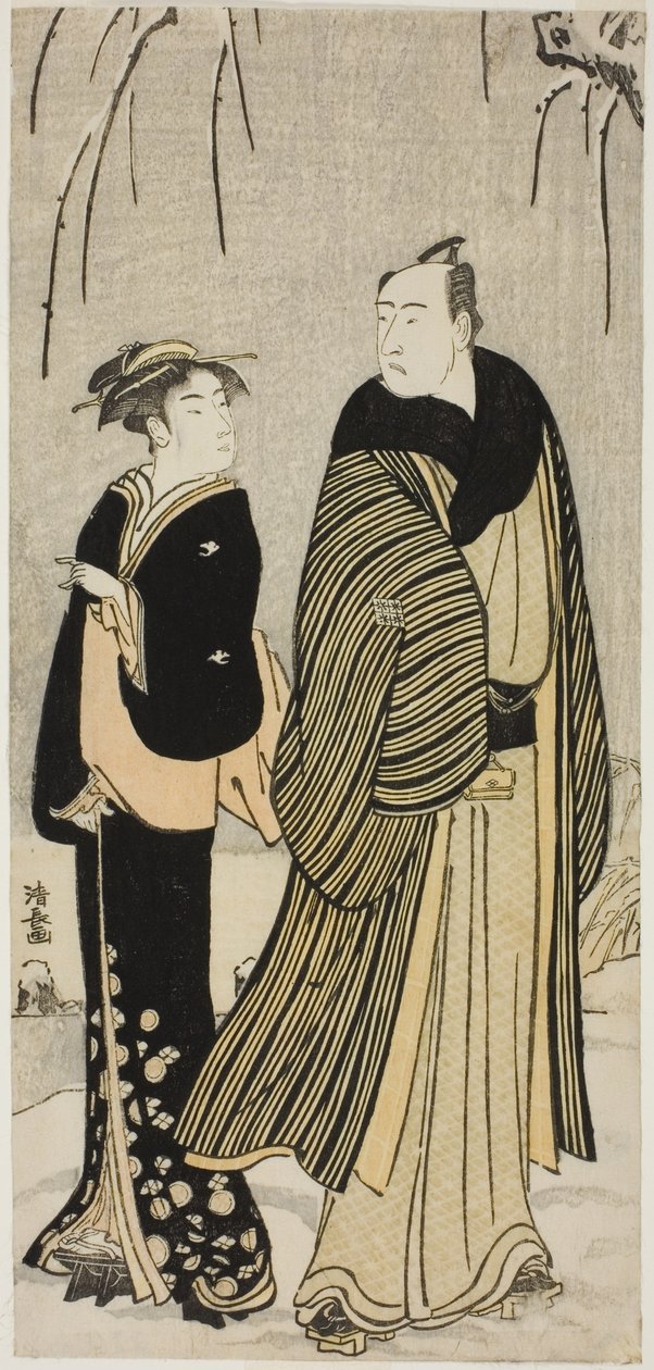 Skuespilleren Matsumoto Koshiro IV og en geisha fra en unavngiven serie af print, der viser skuespillere i privatlivet af Torii Kiyonaga