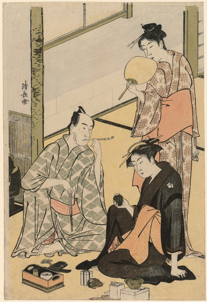 Skuespilleren Matsumoto Koshiro IV med sin familie, fra en unavngivet serie på fire print, der viser skuespillere i privatlivet af Torii Kiyonaga