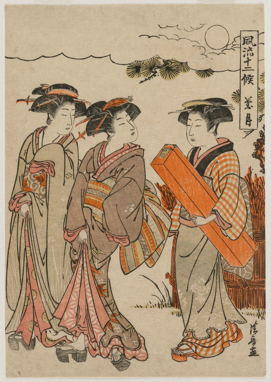 Den ottende måned fra serien Fashionable Presentations of the Tolv Months, 1779. af Torii Kiyonaga